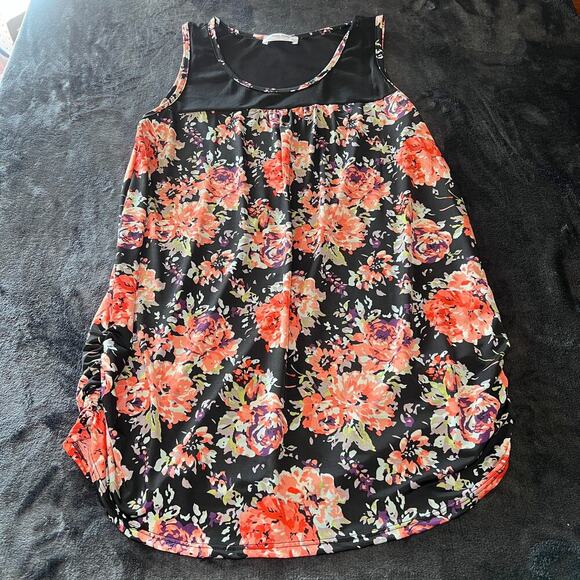 ✨Tutta Bella Maternity Sleeveless Floral shirt XL Black Sheer Mesh Yoke - Picture 4 of 5